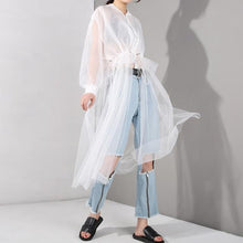 Load image into Gallery viewer, Stand Collar Long Sleeve White Mesh
